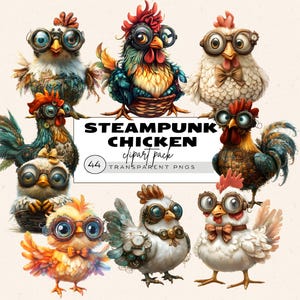 Clipart poulet avec des lunettes, cliparts originaux de poulet, coq lunatique, steampunk chics png, poulet fou Png, cadeau pour elle, joyeuses pâques