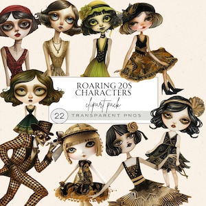 Flapper Girl Png, Flapper Girl Clipart, Vintage Lady Portrait Clipart, Quirky Girls Clipart, Girls In Dresses Clipart, Roaring 20s Clipart