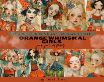Whimsical Girls Junk Journal Pages, Whimsical Ephemera, Whimsical Digital Papers, Girls Digital Papers, Quirky Girls Junk Journal Pages