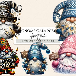Clipart di gnomi di Capodanno, felice anno nuovo Gnome Png, pacchetto di clipart di gnomi adorabili, bundle di clipart, celebrazione gnomi Png, felice anno nuovo Png