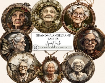 Old Lady Clipart, Old Lady Png, Funny Old Ladies Clipart, Magical Fairy Garden Clipart, Old Lady Fairies, Vintage Lady Portrait Clipart