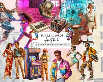I Love The 80s Clipart, I Love The 80's Clipart, Retro Character Clipart, Made In 80s Png, Surreal Clipart, Disco Ball Png Clipart, 1980s