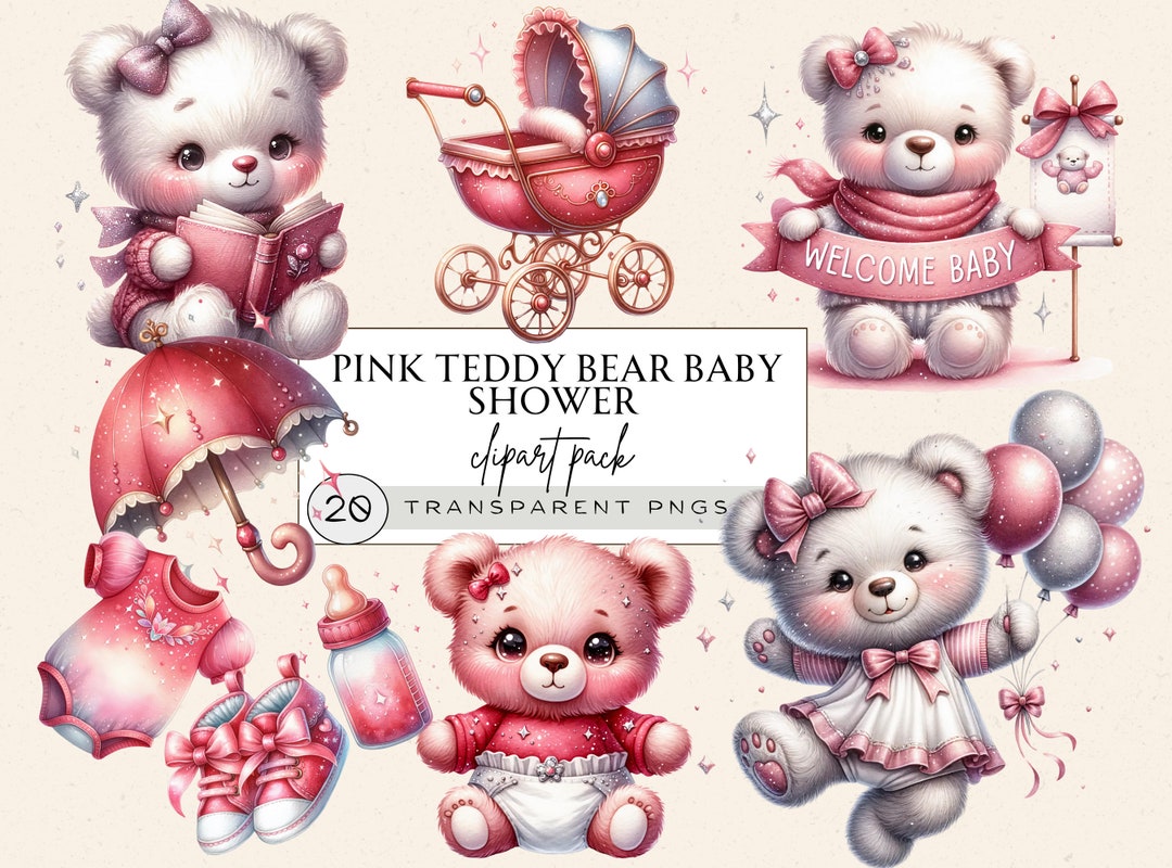 Boho Bear Clipart, Teddy Bear Baby Shower Clipart for Girl, Cute Teddy ...