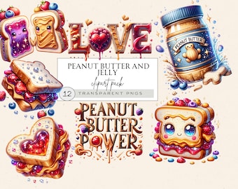 Peanut Butter Jelly Sandwich Clipart, Kids Party Designs (Digital Download)