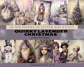 Lavender Christmas Junk Journal Pages, Purple Christmas, Quirky Christmas Paper, Christmas Junk Journal Kit, Lavender Gingerbread Man, Girls