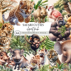 Décoration de gâteau Safari Png, aquarelle Safari Clipart, clipart animal Safari sauvage un, Safari jungle Png, deux Wild Safari Png, éléphant Png