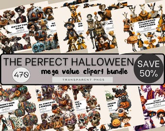 Halloween Clipart Mega Bundle, Halloween Dog Breeds Clipart, Quirky Halloween Clipart, Calavera, Retro Halloween Clipart Set, Surreal People