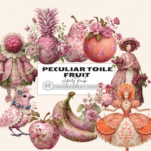 Clipart di frutta divertente, clipart di tela rosa, clipart di persone particolari, frutta di tela surreale, raccolta di clipart di frutta carina, frutta estiva ad acquerello