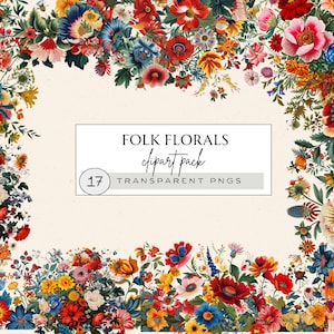 Folk Floral Clipart, Watercolor Floral Border Clipart, Summer Flowers Clipart, Folk Flower Border, Wedding Flower Bouquets, Folk Bouquet