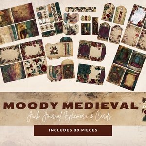 Kit diario spazzatura Moody Medieval, Dragons Ephemera, Carte Castello Vintage, Folio Gotico, Etichette JJ in pizzo, Foglio Collage, Foresta Borgogna, JJ1
