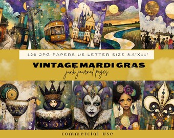 Mardi Gras Junk Journal Pages, Surreal Junk Journal, Mardi Gras Printable, Vintage Mardi Gras, Kings Cake Junk Journal, New Orleans Journal