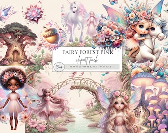 Magical Flower Fairy Garden Clipart, Pink Fairy Garden And Mushroom Clipart, Cute Pastel Fairy Clipart, Fairy First Birthday Png, Pink Fairy