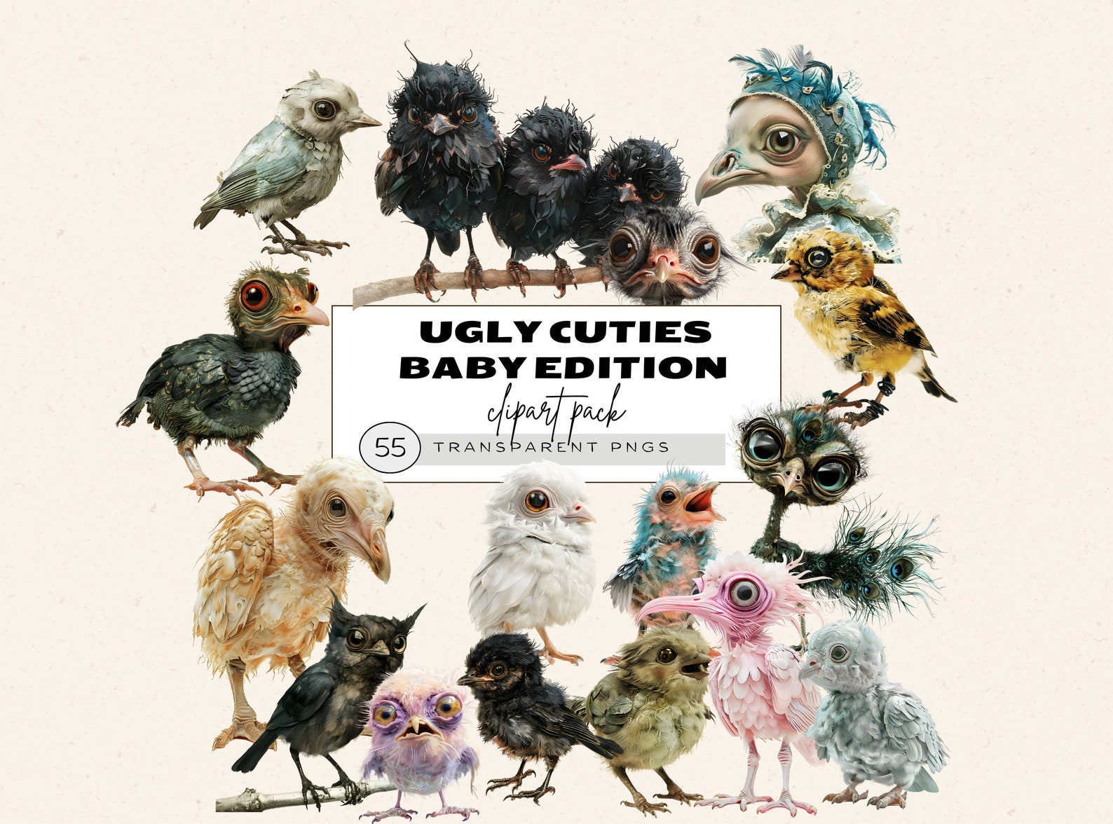 Grumpy Birds Clipart, Funny Bird Clipart Bundle, Quirky Bird Clipart