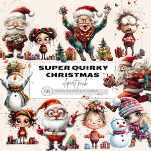 Imágenes prediseñadas de muñeco de nieve peculiar, imágenes prediseñadas de Papá Noel peculiar, imágenes prediseñadas de niña peculiar y caprichosa, imágenes prediseñadas navideñas de niña peculiar, efímeras navideñas divertidas, tarjetas divertidas