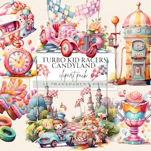 Retro raceauto png, raceauto feestvarken png, clipart Candyland raceauto, Candyland png, autocoureur png, auto thema clipart, roze auto