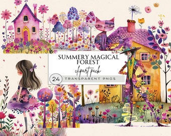 Forest Elf Clipart, Magical Forest Clipart, Spell Book Clipart, Nature Clipart Color, Quirky Cat Clipart, Quirky House Clipart, Whimsical