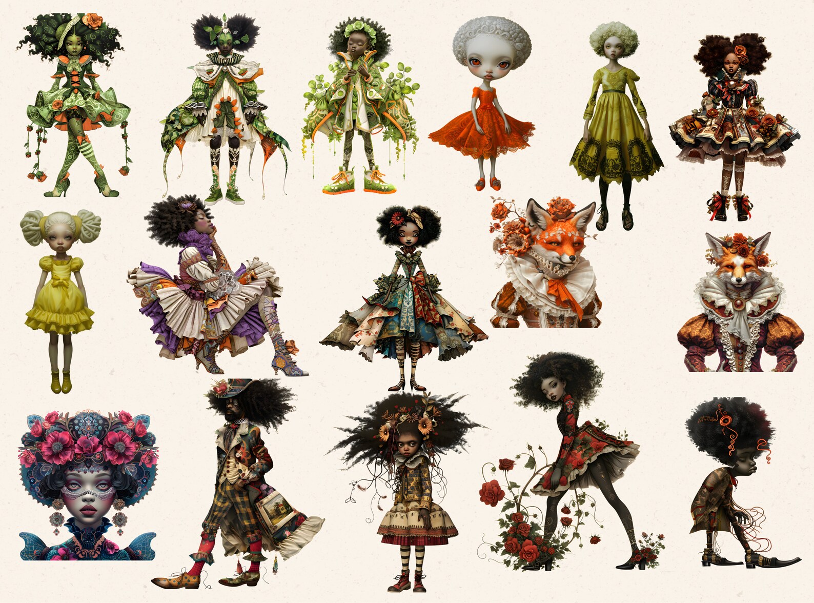 Whimsical Quirky Girl Clipart, Quirky People Clipart, Afro American ...