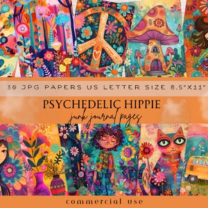Pagine del diario spazzatura hippie, diario spazzatura hippie, carta digitale, diario spazzatura vintage, carta per scrapbooking, kit diario spazzatura, supporti misti