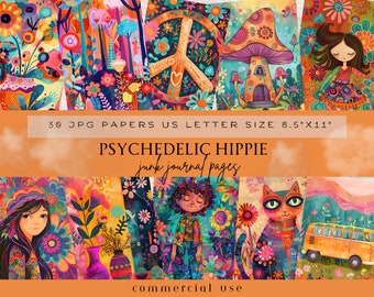Hippie Junk Journal Pages, Hippie Junk Journal, Digital Paper, Vintage Junk Journal, Scrapbooking Paper, Junk Journal Kit, Mixed Media