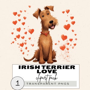 Irish Terrier Clipart, Irish Terrier Png, süßes Bild, Valentinstag Hund Single Png, Terrier Hund mit Herzen, Geschenk für Sie und Ihn, Hundeliebe