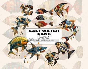 Salzwasser Fisch Clipart, Aquarell Angeln Clipart, Süßer Hai Clipart, Ozean-Liebhaber Clipart, Mako Hai Png, Fisch Clip Art, Tiefseeangeln