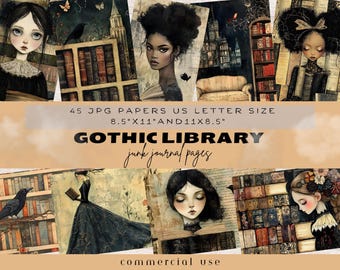 Gothic Library Junk Journal Page, Gothic Library Digital Paper, Vintage Junk Journal, Vintage Librarian Png, African American Whimsical