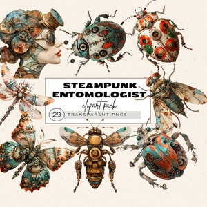 Steampunk Girl Clipart, Steampunk Insect Clipart, Insect Dragon Clipart, Lady Bug, Fly Png, Grasshopper, Cute Bugs Clipart, Entomologist