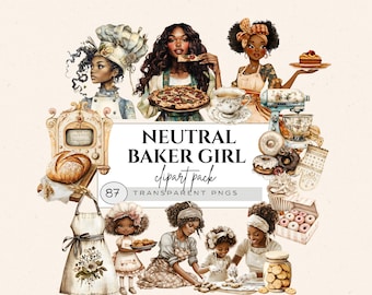 Baker Girl Clipart, Cooking Clipart, African American Baker Girl, Pastry Chef Clipart, Sweet Pastry Clipart, Baker Appliances, Vintage