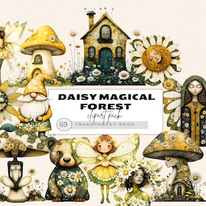 Imágenes prediseñadas de hadas de piel oscura, imágenes prediseñadas de bosque de hadas de margaritas, imágenes prediseñadas de casita de hadas, imágenes prediseñadas de hadas del bosque encantado, imágenes prediseñadas de puerta de hadas, florales