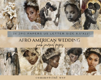 Junk Journal Kit Black Girl, Victorian Women Junk Journal Pages, Afro American Wedding Junk Journal, Black Girl Wedding, Vintage Victorian
