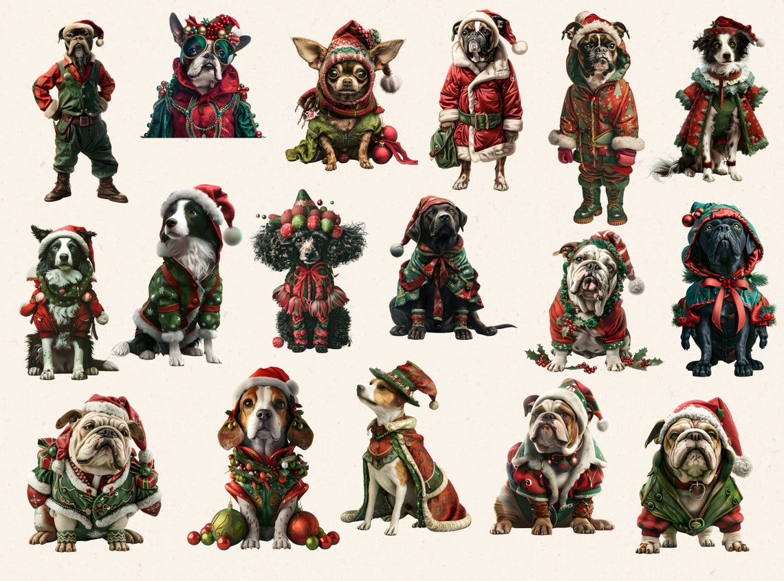 Christmas Dogs Watercolor Clipart, Cute and Funny Dog Breeds Clipart ...