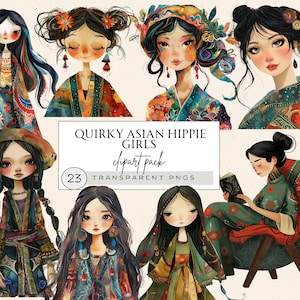 Hippie Mädchen Clipart, Asiatische Mädchen Clipart, Wunderliche Mädchen Clipart, Buch-Liebhaber Clipart, Lesung Mädchen Png, Bunte Mädchen Clipart, Japanische Mädchen