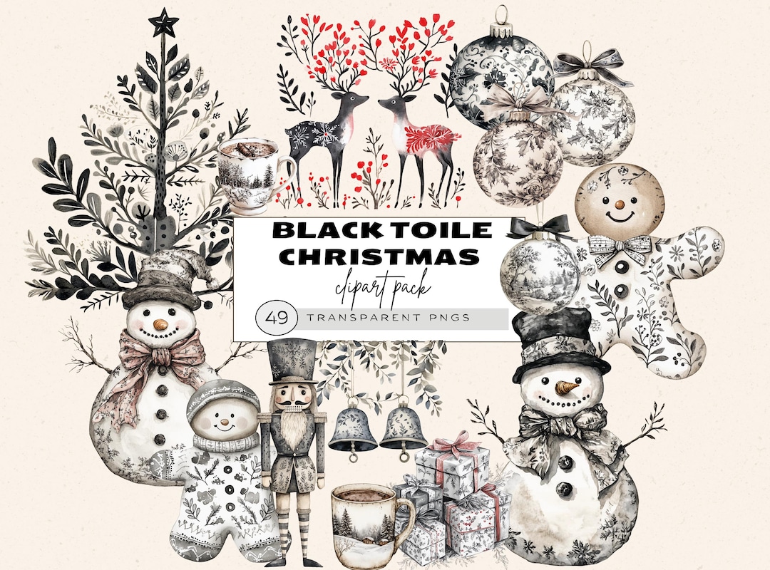 Christmas Toile Clipart, Black Toile Christmas Clipart, Toile De Jouy ...