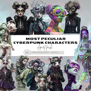 Peculiar People Clipart, Cyberpunk Characters Clipart, Post Apocalyptic Clipart, Fluorescent Images, Characters Kit, Cyberpunk Junk Journal