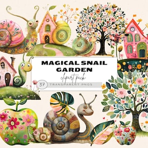 Niedliche Schnecke Clipart, Aquarell Blumen Schnecke, Apfelgarten Clipart, Schneckenhäuser, Kinderzimmer Clipart Aquarell, wunderliche Insekt Clipart Pack