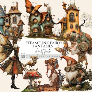 Steampunk Vögel Clipart, Steampunk Fee Clipart, Steampunk Schmetterling Clipart, Zauberwald Steampunk Clipart, Steam Punk Png, Gnom Png