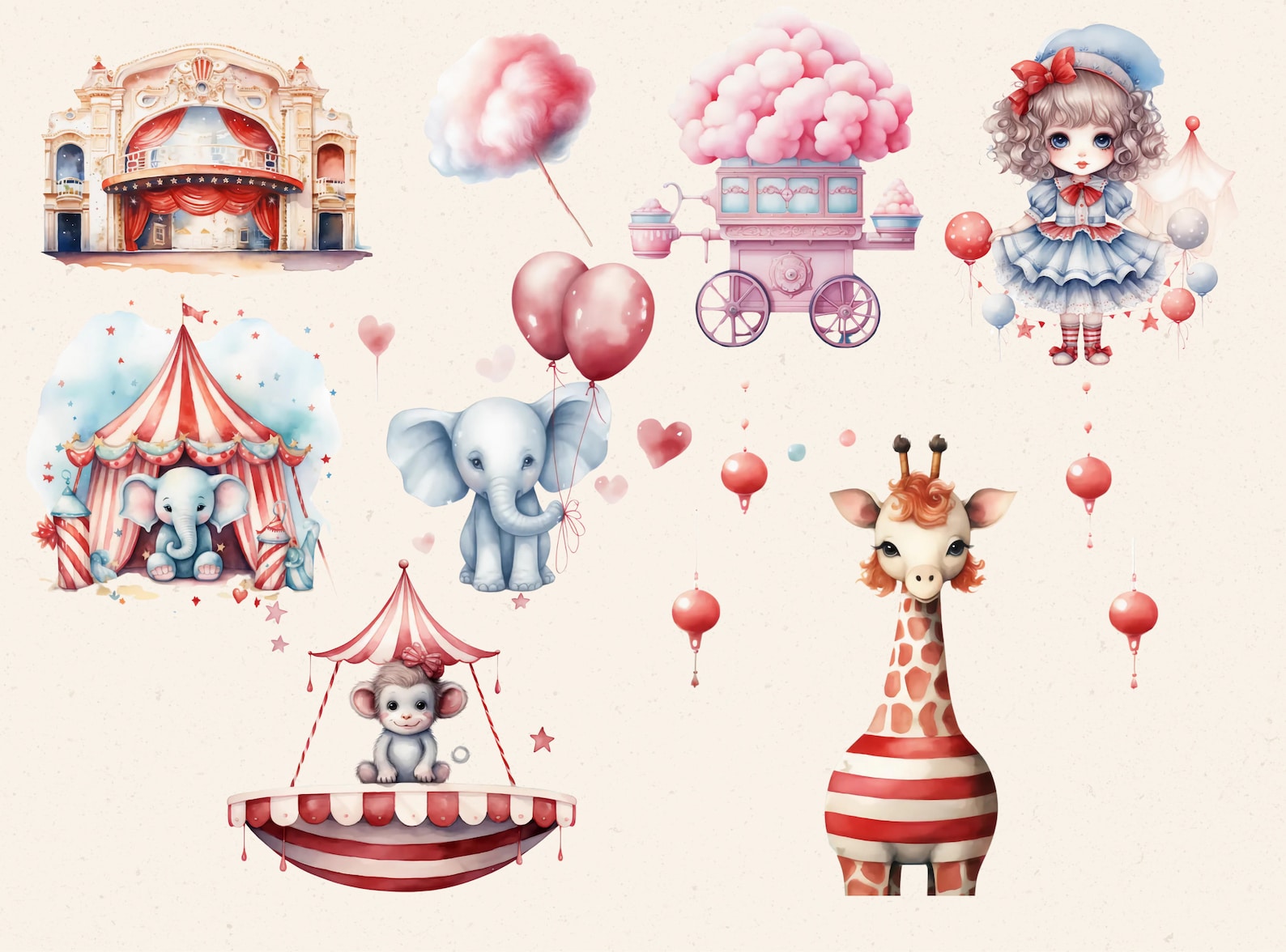 Circus Tent Clipart, Circus Animals Clipart, Circus Watercolor Clipart ...