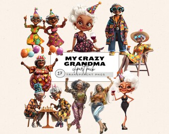 Quirky Birthday Woman Clipart, Crazy Grandmother Clipart, Beach Grandma Png, Grandma Friends Clipart, Funny Old People Png, Gift For Grandma