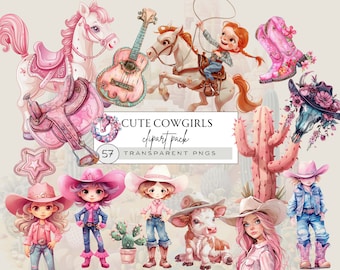 Watercolor Cowgirl Clipart, Pink Coquette Graphics (57 PNG Files)