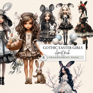 Goth Doll Clipart, Clipart di Pasqua gotica, Clipart di bambole stravaganti, Clipart di bambole gotiche, Clipart ragazza stravagante, Clipart di Pasqua stravagante