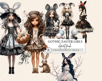 Goth Doll Clipart, Gothic Easter Clipart, Whimsical dolls Clipart, Gothic Dolls Clipart, Whimsical Girl Clipart,   Whimsical Easter Clipart