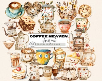 Watercolor Coffee Lover Clipart, Coffee Cup Clipart, Floral Coffee Clipart Bundle Set, Coffee Pot Clipart, Nursery Design, Watercolor Boho