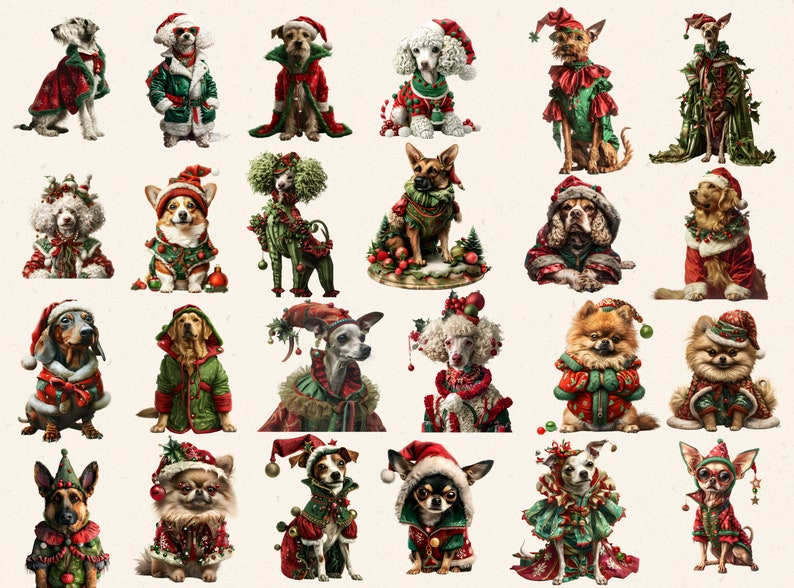 Christmas Dogs Watercolor Clipart, Cute and Funny Dog Breeds Clipart ...