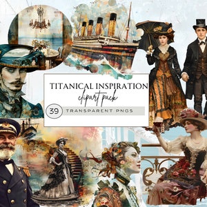 Bateau de croisière des cliparts, Clipart Inspiration Titanical, Clipart femmes victoriennes, Clipart femme victorienne, clipart bateau vintage, Collage surréaliste