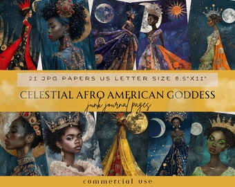 Goddess Junk Journal, Celestial Junk Journal Kit, Junk Journal Kit Black Girl, Afro American Celestial Goddess, Digital Paper, Moon Goddess