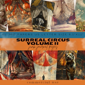 Circus Junk Journal Pages, Junk Journal Kit, Vintage, Old Times, Surreal Images, Circus Tent Spacious, Room Digital Paper, Circus Background