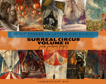 Circus Junk Journal Pages, Junk Journal Kit, Vintage, Old Times, Surreal Images, Circus Tent Spacious, Room Digital Paper, Circus Background