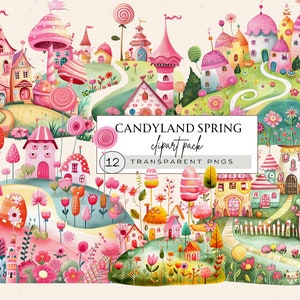 Candyland Clipart, Candyland Png, Candyland Birthday Png, Candyland Spring Clipart, Cute House Clipart, Girl's Party Clipart, Pink Houses