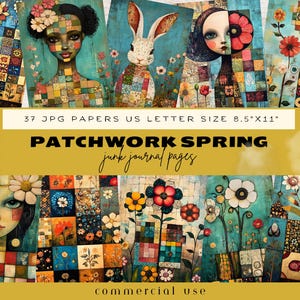 Patchwork Junk Journal Papers, Spring Junk Journal Pages, Whimsical Spring, Digital Scrapbooking, Surreal Mixed Media, Collage Creator