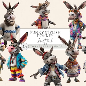 Lustige Esel Clipart, schlechte Esel Png, Cartoon Esel Png, digitaler Download, Charakter Esel Clipart, vergnügt Esel Png,